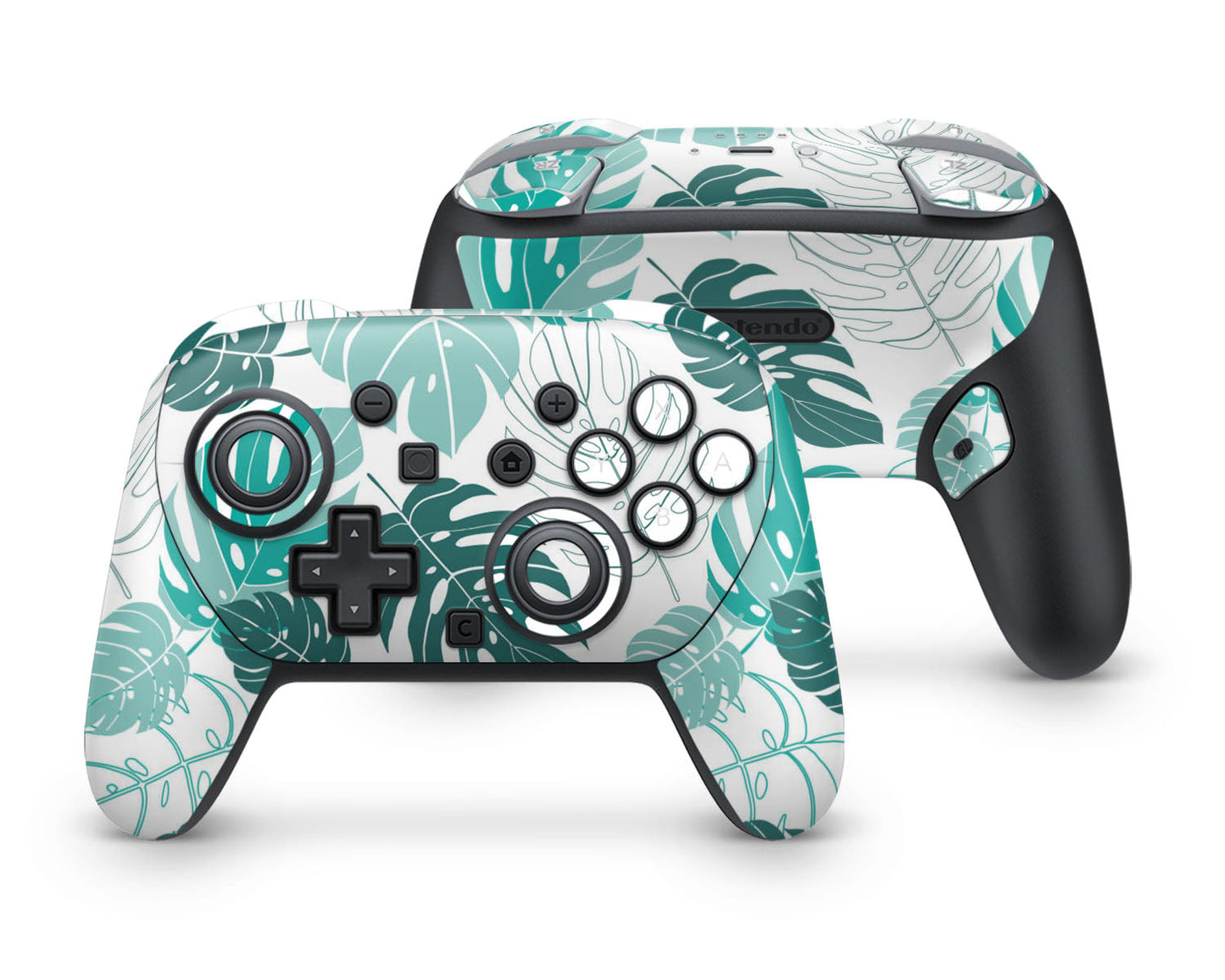 Lux Skins Nintendo Switch 2 Pro Controller Teal Monstera LeafSkins - Art Floral Skin