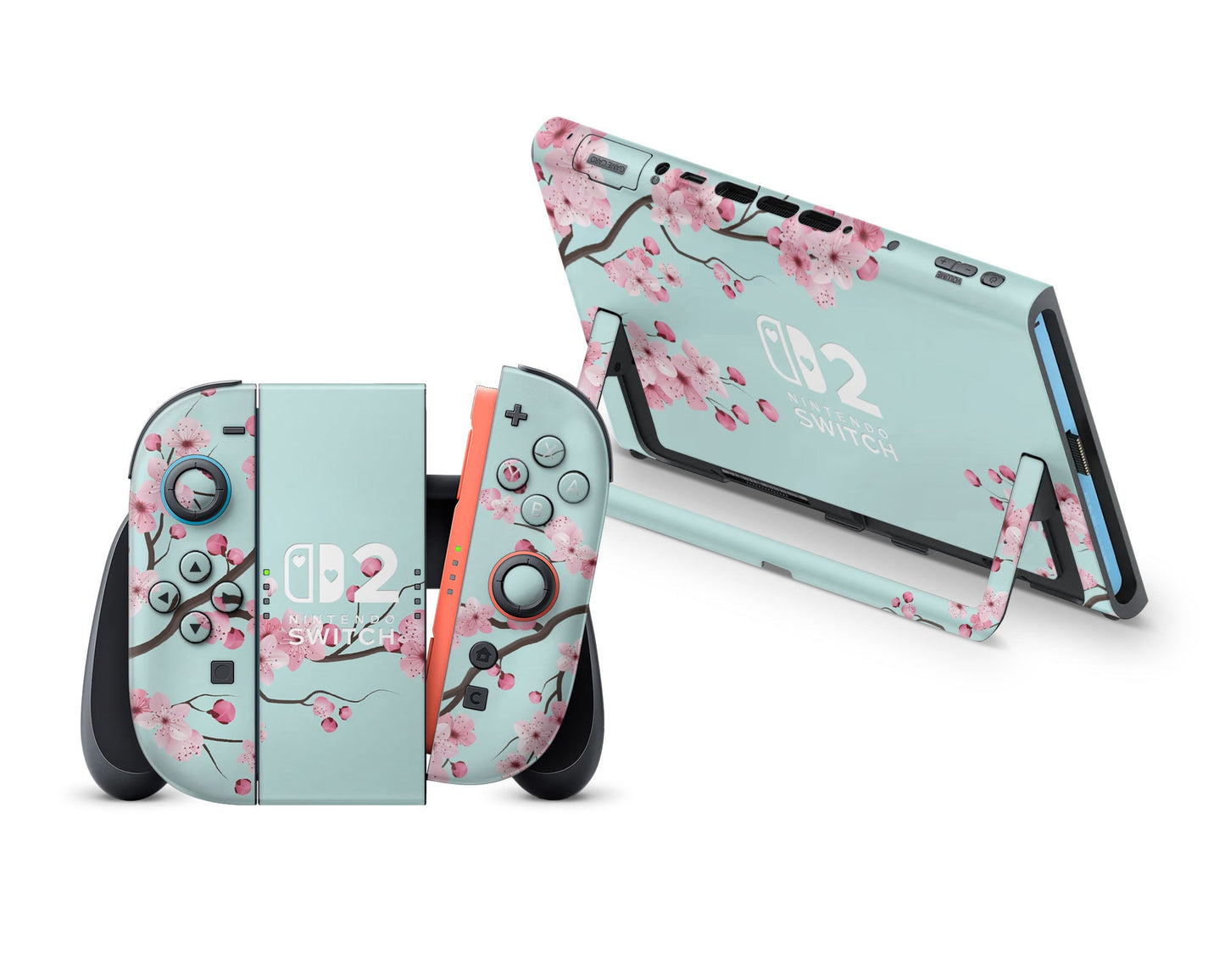 Teal Cherry Blossom Nintendo Switch 2 Skin