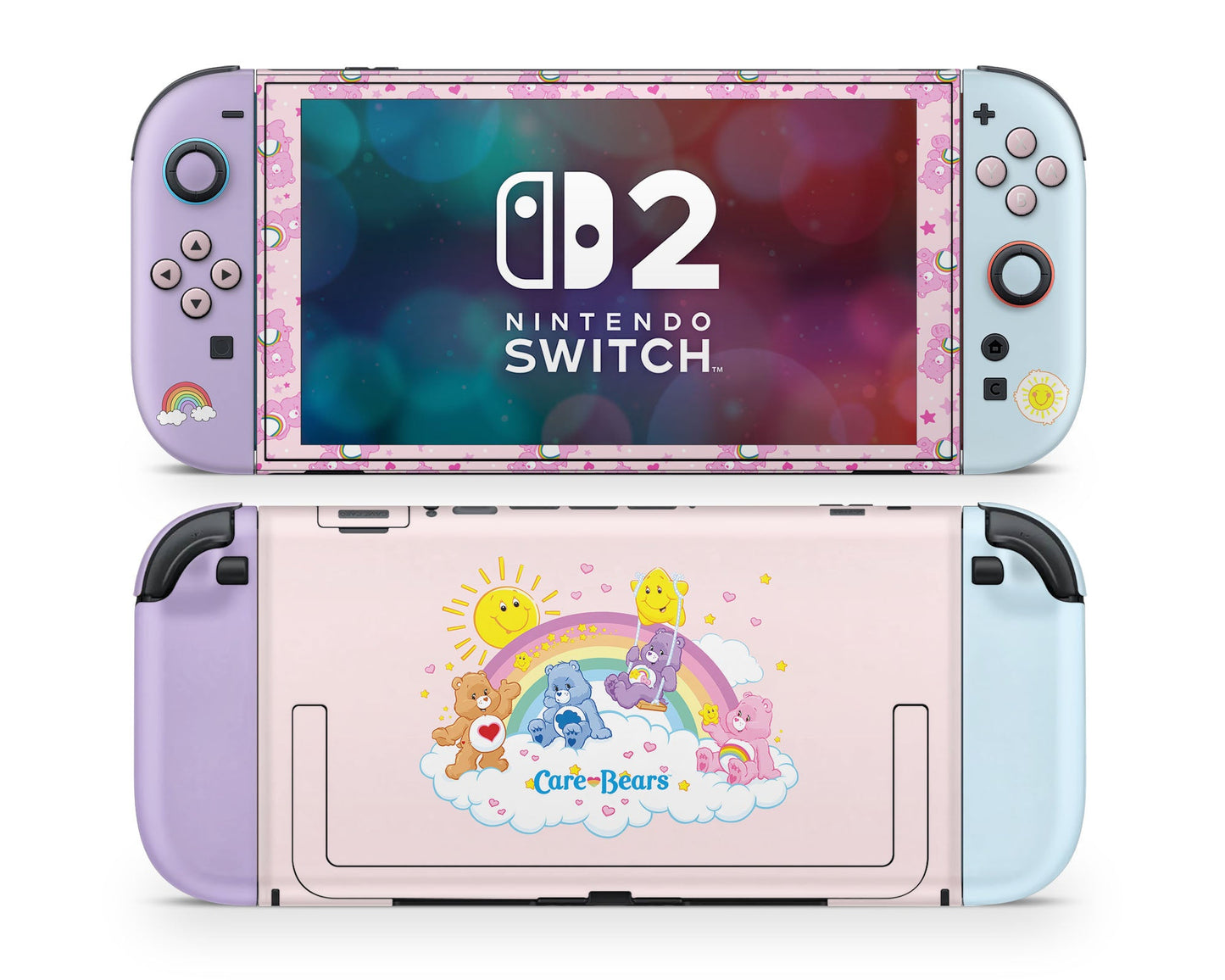 Lux Skins Nintendo Switch 2 Care Bears Rainbow Pink Joycons Only Skins - Pop culture Care Bears Skin
