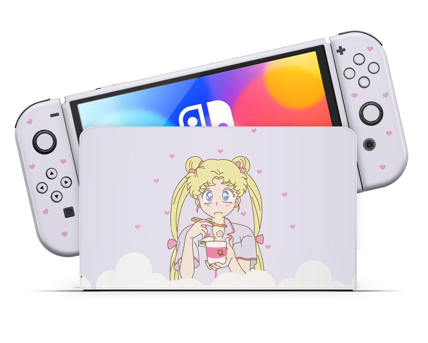 Lux Skins Nintendo Switch OLED Sailor Moon Ramen Pastel Purple Full Set Skins - Pop culture Sailor Moon Skin