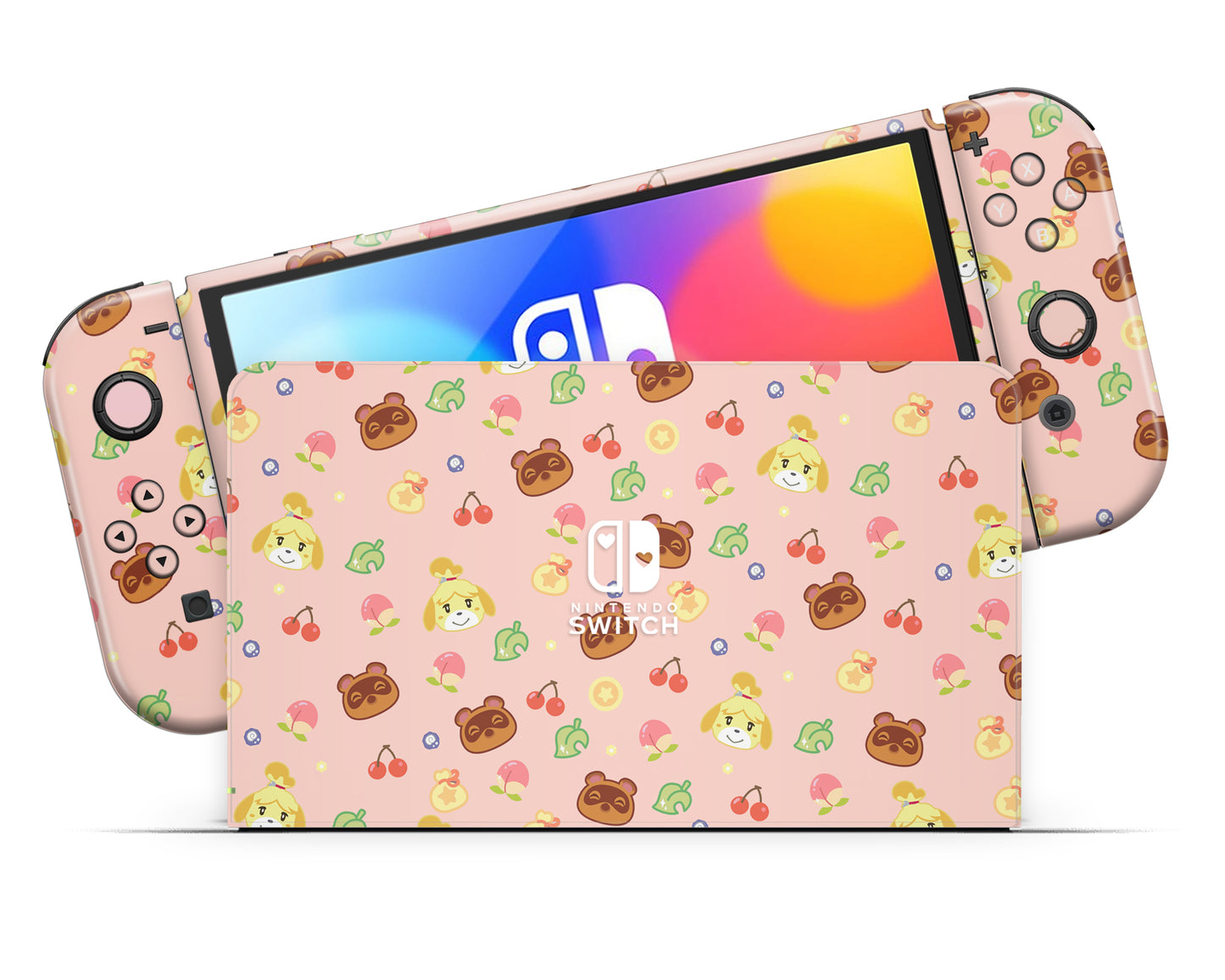 Cute Animal Crossing Pattern Nintendo Switch OLED Skin