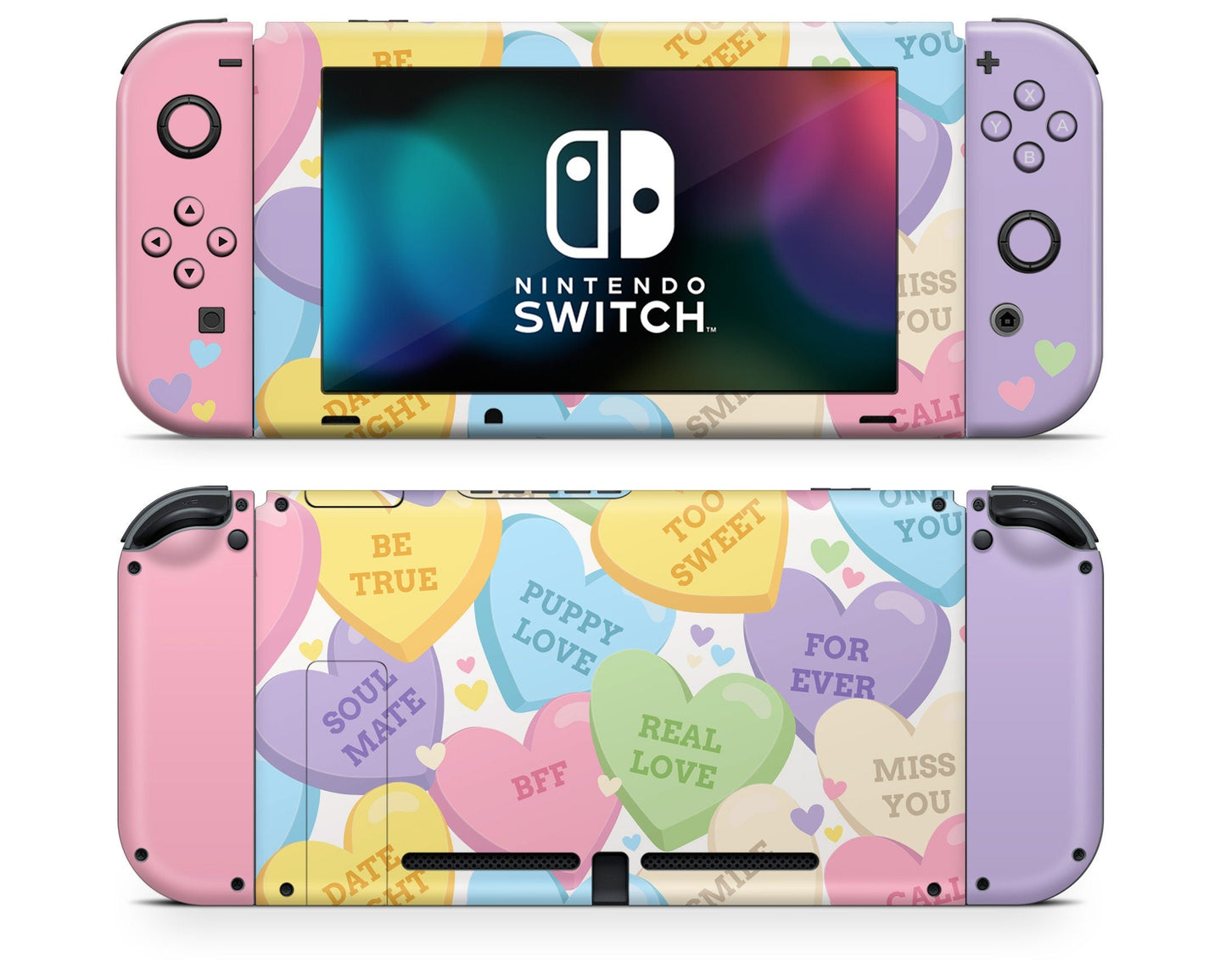 Lux Skins Nintendo Switch Sweetheart Candy Conversation Hearts Full Set +Tempered Glass Skins - Art Skin