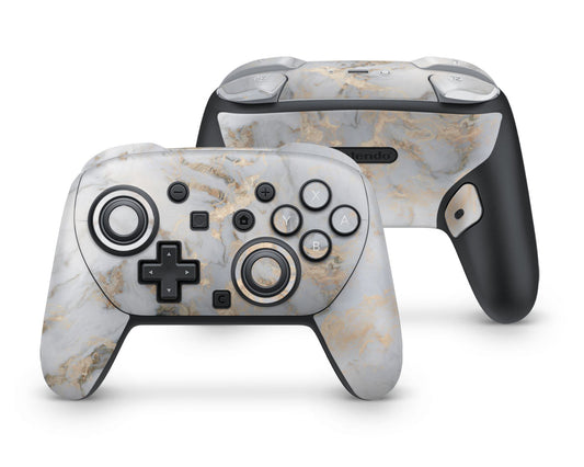 Lux Skins Nintendo Switch 2 Pro Controller Ethereal White Gold MarbleSkins - Pattern Marble Skin