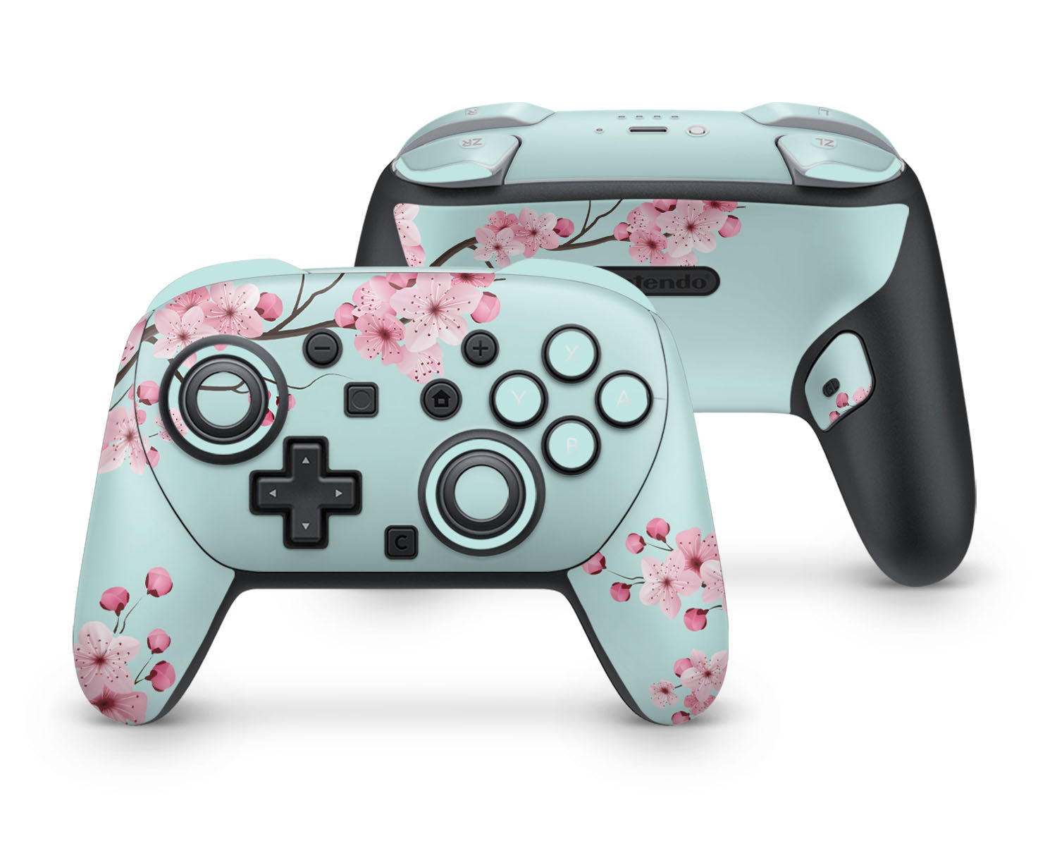 Lux Skins Nintendo Switch 2 Pro Controller Teal Cherry BlossomSkins - Art Floral Skin