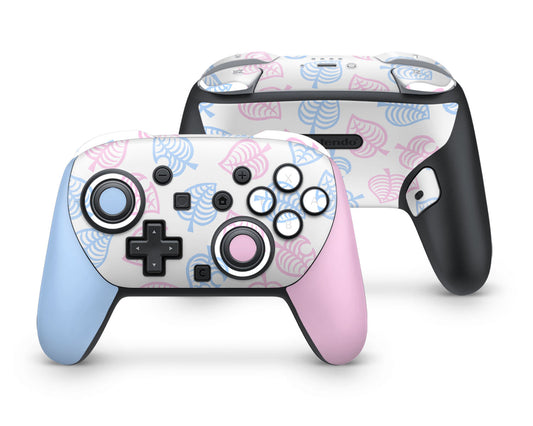 Lux Skins Nintendo Switch 2 Pro Controller Animal Crossing Pastel Pink Blue LeafSkins - Pop culture Animal Crossing Skin