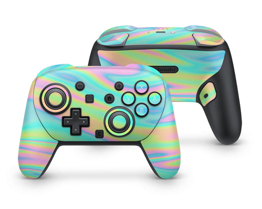 Lux Skins Nintendo Switch 2 Pro Controller Rainbow Holographic Iridescent SwirlSkins - Solid Colours Gradient Skin
