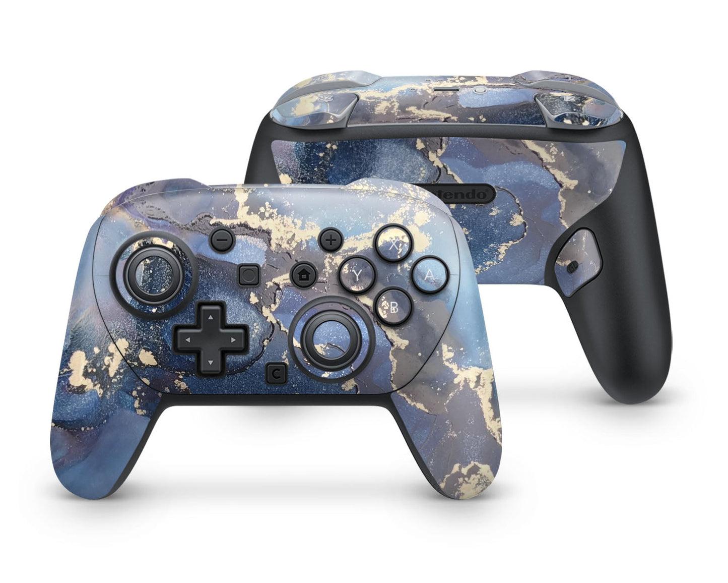 Lux Skins Nintendo Switch 2 Pro Controller Ethereal Blue Gold MarbleSkins - Pattern Marble Skin