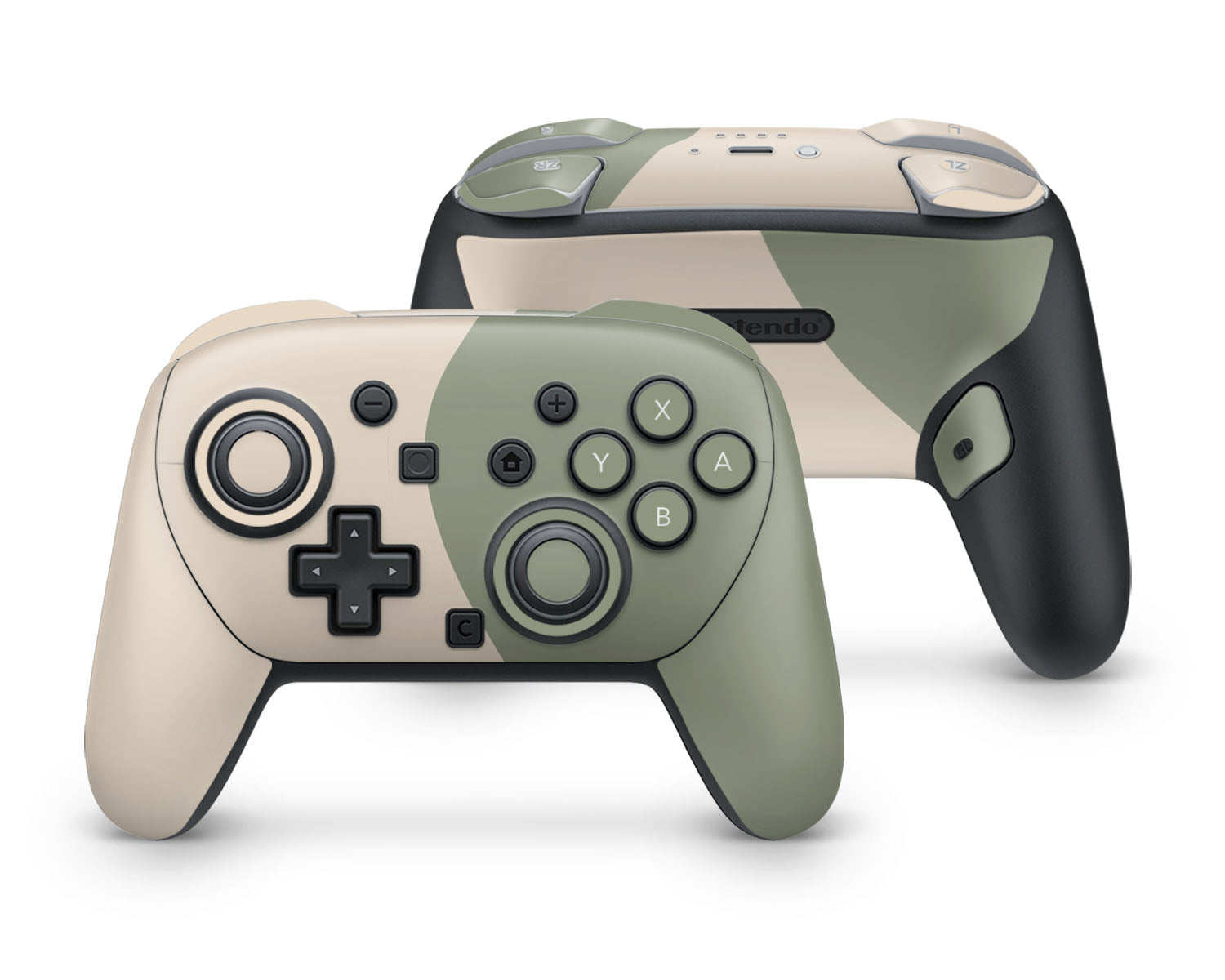Lux Skins Nintendo Switch 2 Pro Controller Two Tone Wild Sage Green CreamSkins - Solid Colours Colour Blocking Skin