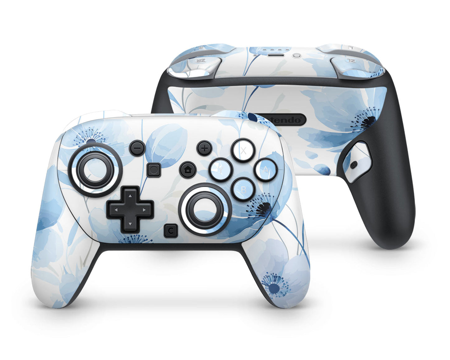 Lux Skins Nintendo Switch 2 Pro Controller Blue Floral OceanSkins - Art Floral Skin