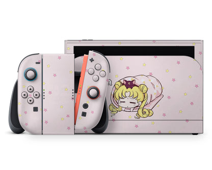 Lux Skins Nintendo Switch 2 Sleeping Sailor Moon Pastel Pink Full Set +Tempered Glass Skins - Pop culture Sailor Moon Skin