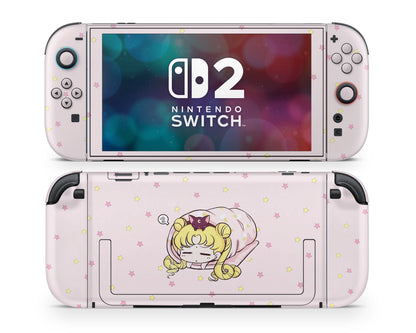 Lux Skins Nintendo Switch 2 Sleeping Sailor Moon Pastel Pink Joycons Only Skins - Pop culture Sailor Moon Skin
