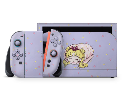Lux Skins Nintendo Switch 2 Sleeping Sailor Moon Pastel Lavender Full Set +Tempered Glass Skins - Pop culture Sailor Moon Skin