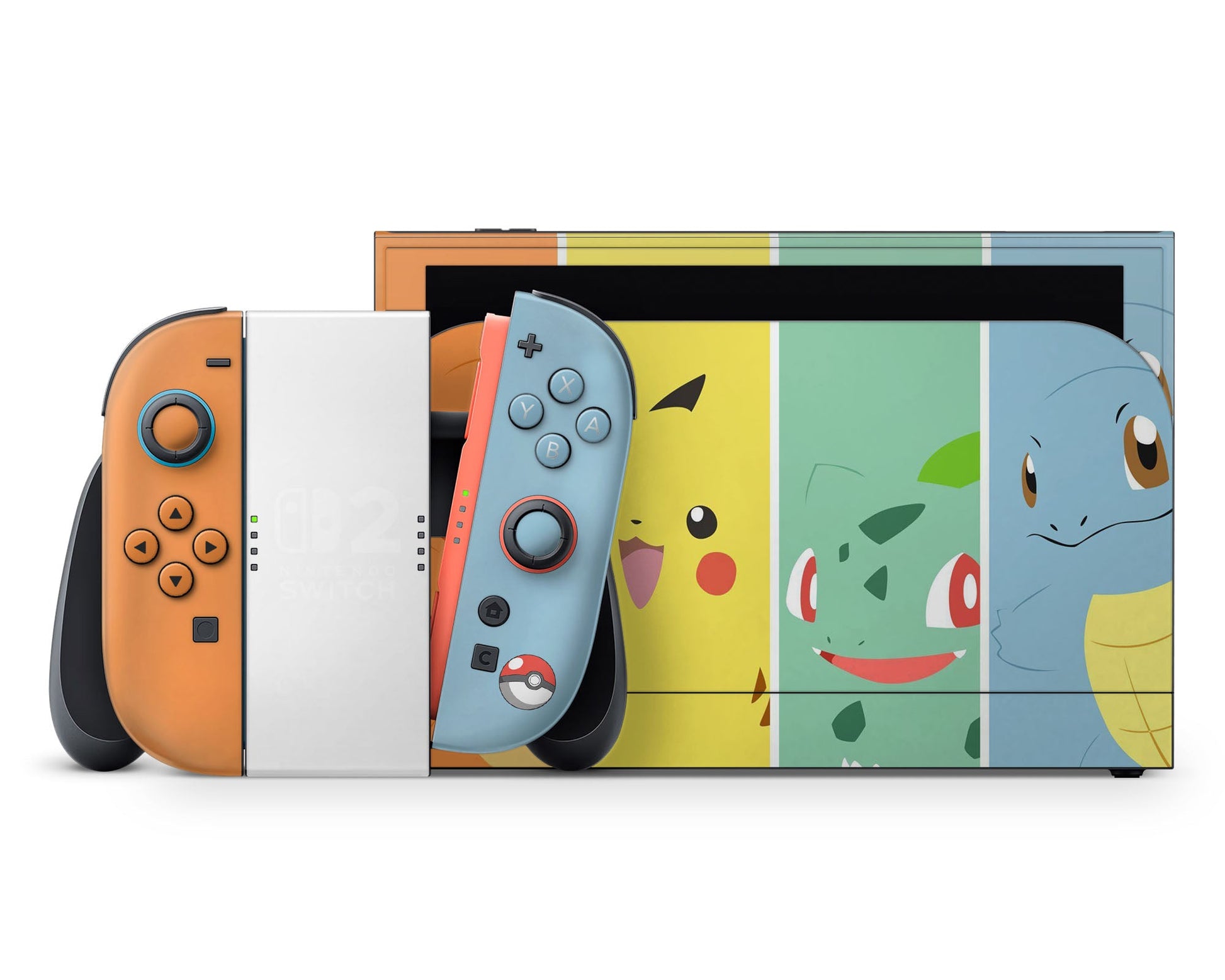 Lux Skins Nintendo Switch 2 Pokemon Kanto Starter Full Set +Tempered Glass Skins - Pop culture Pokemon Skin