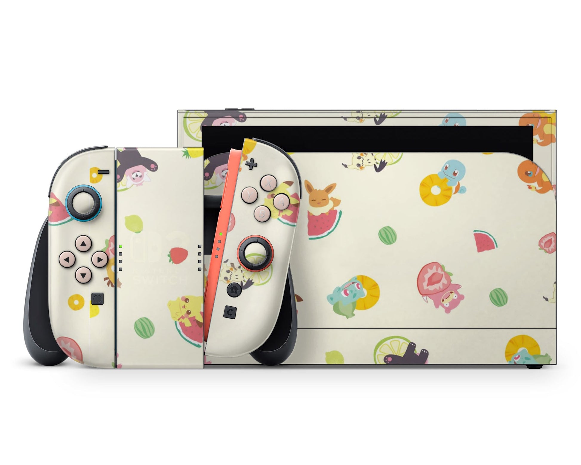 Lux Skins Nintendo Switch 2 Pokemon Summertime Fruits Full Set +Tempered Glass Skins - Pop culture Pokemon Skin