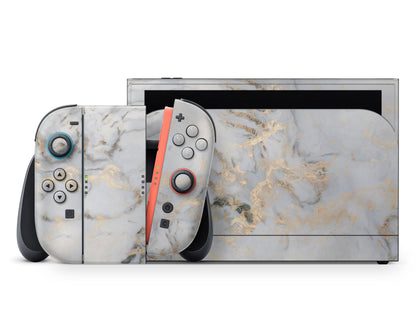 Lux Skins Nintendo Switch 2 Ethereal White Gold Marble Classic no logo Skins - Pattern Marble Skin