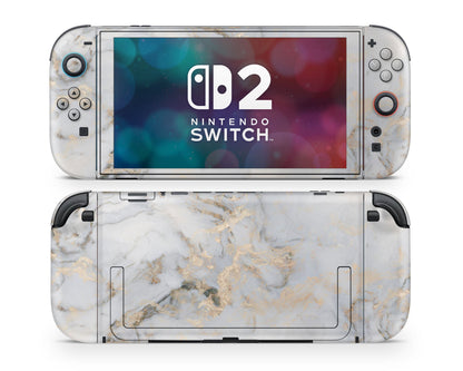 Lux Skins Nintendo Switch 2 Ethereal White Gold Marble Classic no logo Skins - Pattern Marble Skin