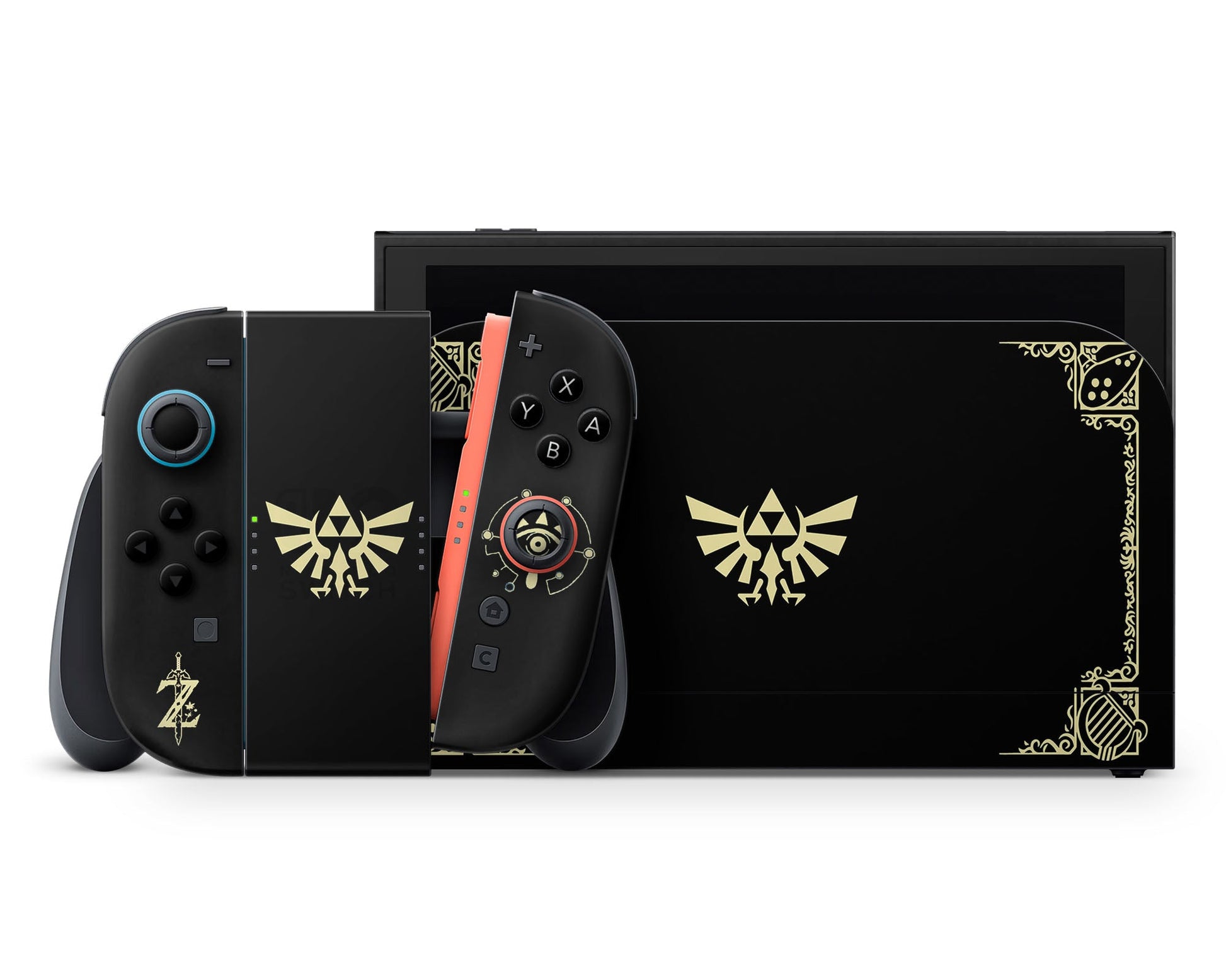 Lux Skins Nintendo Switch 2 Zelda Hyrule Warriors Black Full Set +Tempered Glass Skins - Pop culture Zelda Skin