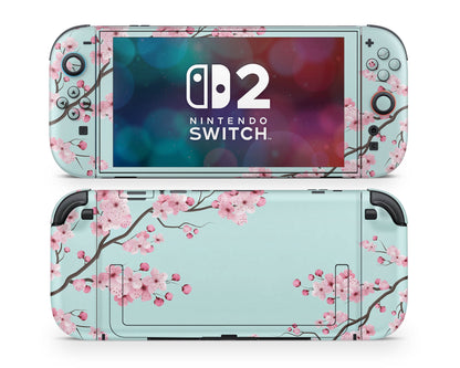 Lux Skins Nintendo Switch 2 Teal Cherry Blossom Classic no logo Skins - Art Floral Skin