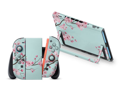 Teal Cherry Blossom Nintendo Switch 2 Skin