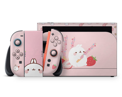 Lux Skins Nintendo Switch 2 Pink Pastel Molang Bunny Rabbit Full Set +Tempered Glass Skins - Pop culture Molang Skin