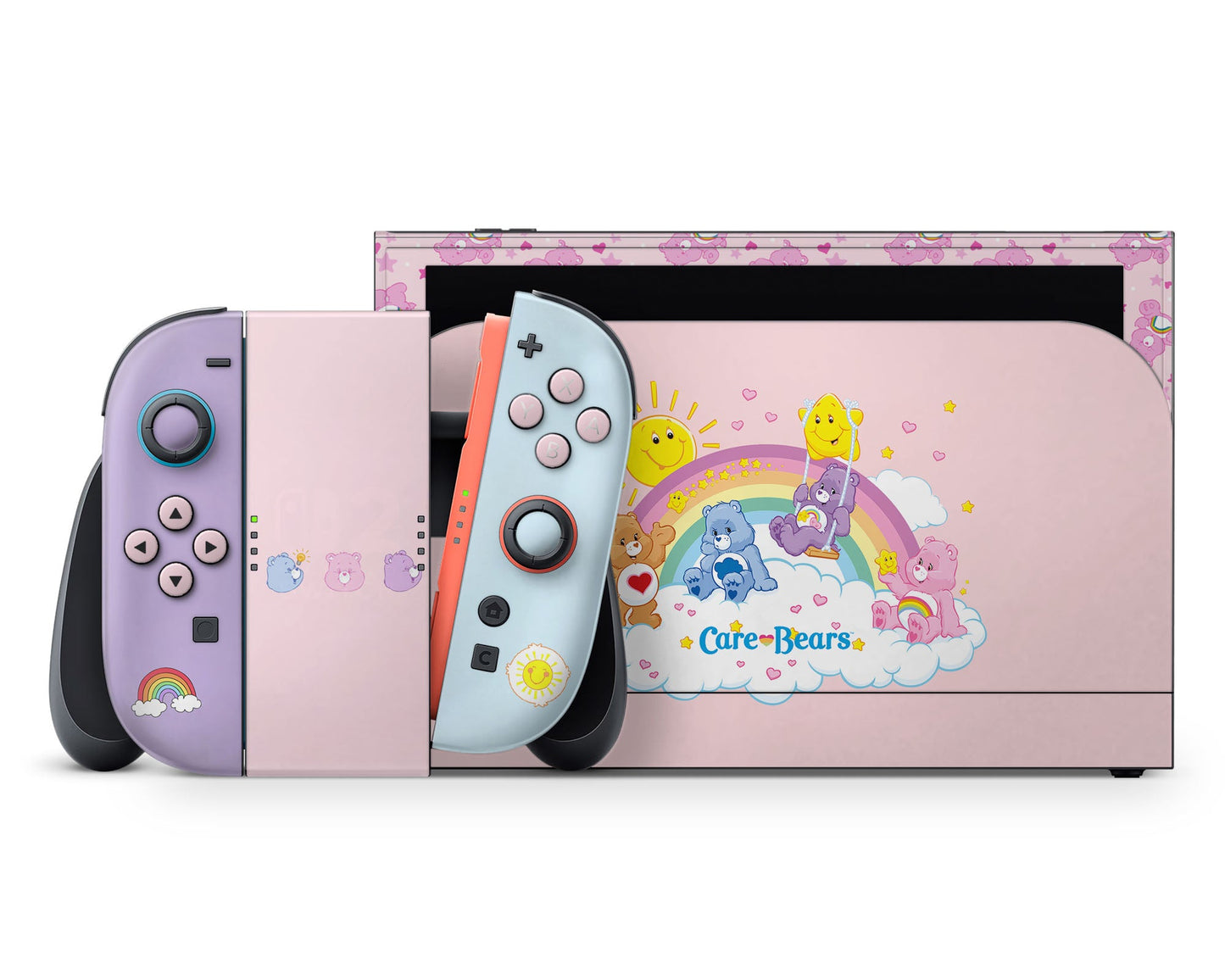 Lux Skins Nintendo Switch 2 Care Bears Rainbow Pink Full Set +Tempered Glass Skins - Pop culture Care Bears Skin