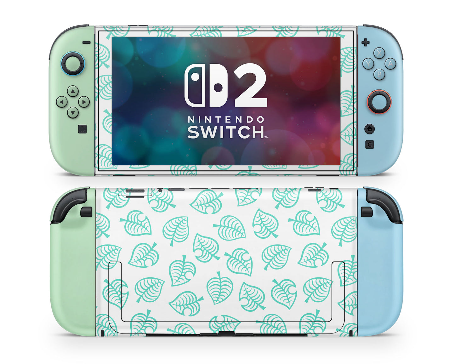 Lux Skins Nintendo Switch 2 Animal Crossing Leaf Blue Green Joycons Only Skins - Pop culture Animal Crossing Skin