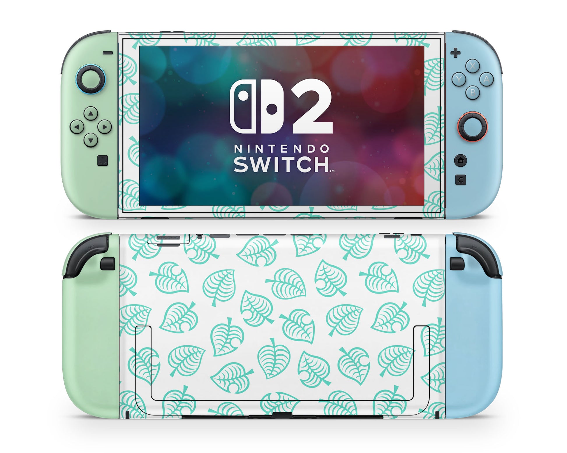 Lux Skins Nintendo Switch 2 Animal Crossing Leaf Blue Green Joycons Only Skins - Pop culture Animal Crossing Skin