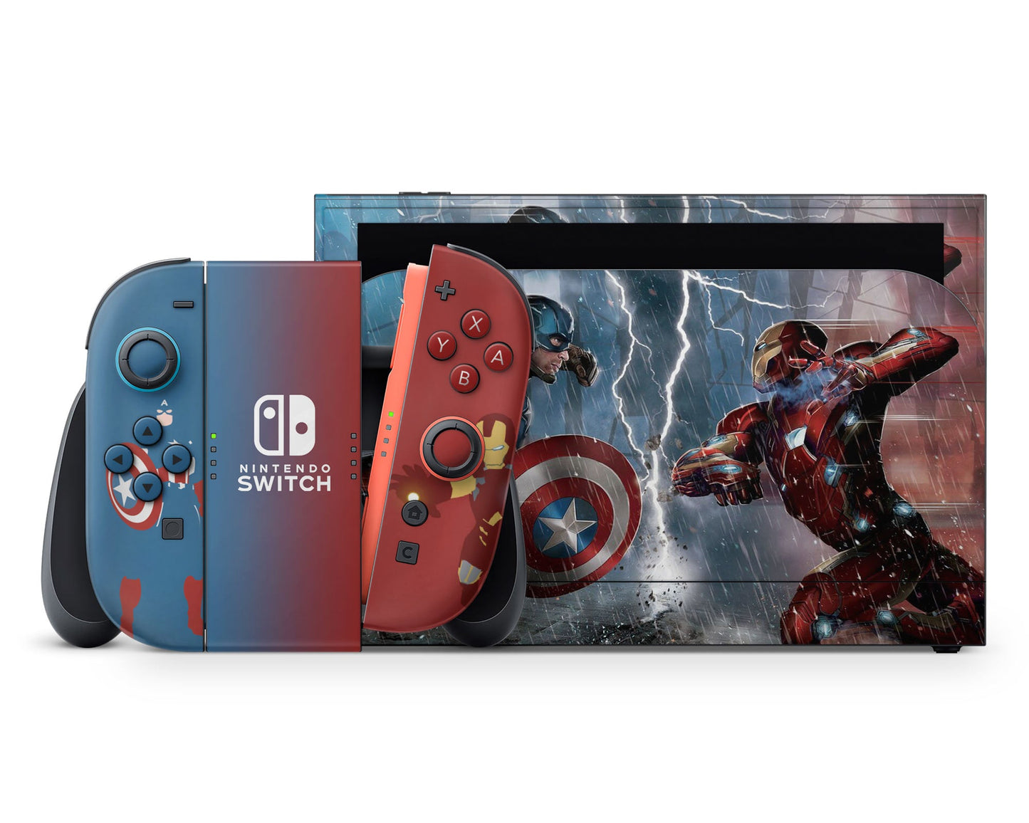 Lux Skins Nintendo Switch 2 Captain America vs Iron Man Full Set +Tempered Glass Skins - Pop culture Comics Skin