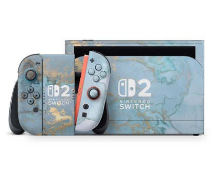 Lux Skins Nintendo Switch 2 Blue Marble Nintendo logo Skins - Pattern Marble Skin