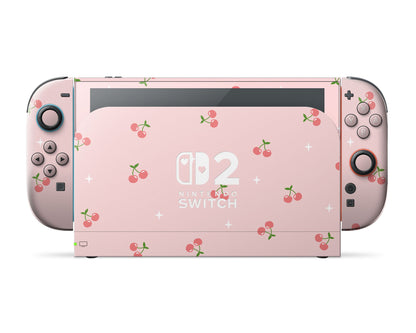 Lux Skins Nintendo Switch 2 Cherry Soft Pastel Pink Hearts logo Skins - Pattern Fruits Skin