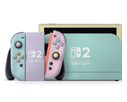 Lux Skins Nintendo Switch 2 Seafoam Retro 80s Pastel Blocking Hearts logo Skins - Solid Colours Colour Blocking Skin