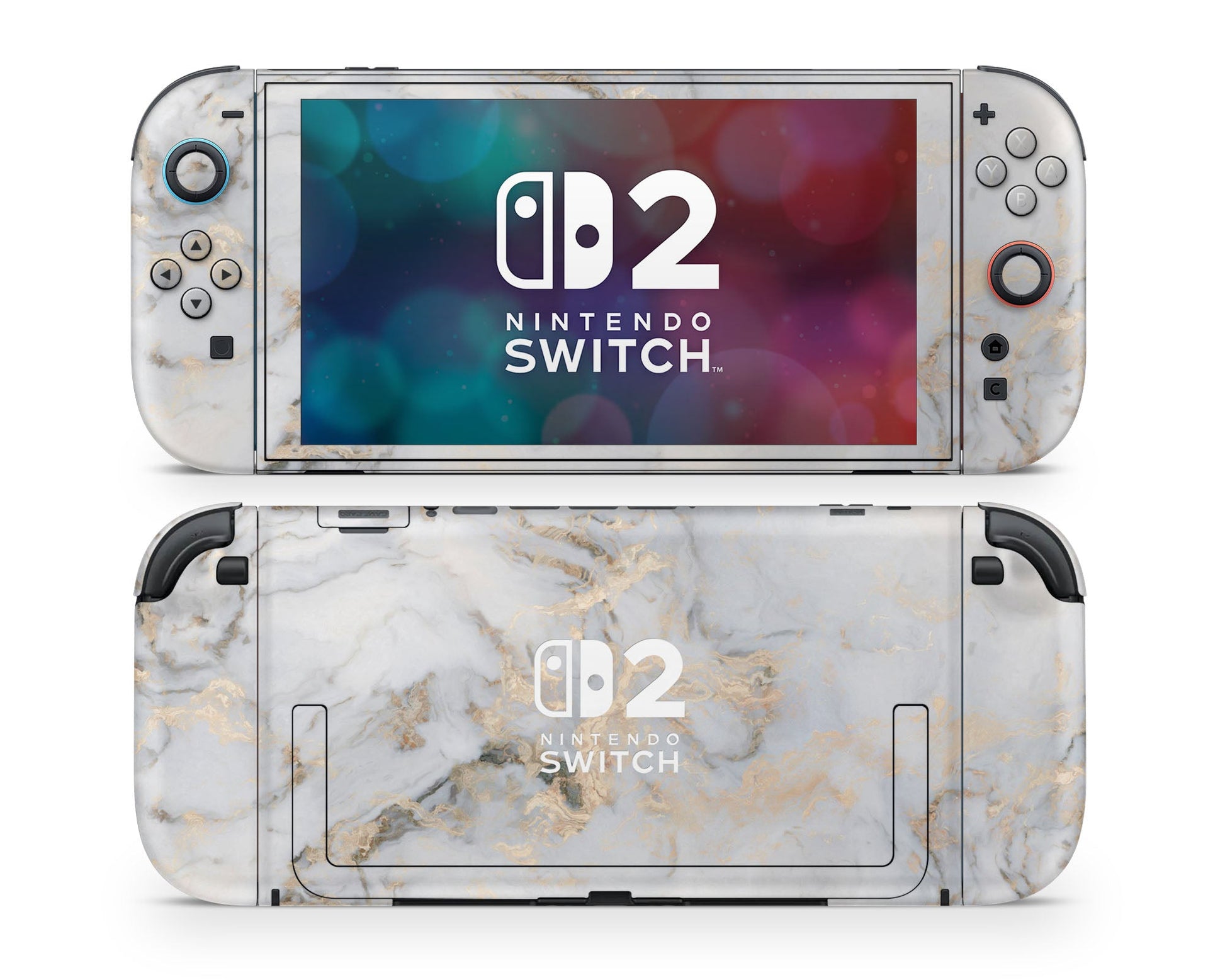 Lux Skins Nintendo Switch 2 Ethereal White Gold Marble Nintendo logo Skins - Pattern Marble Skin