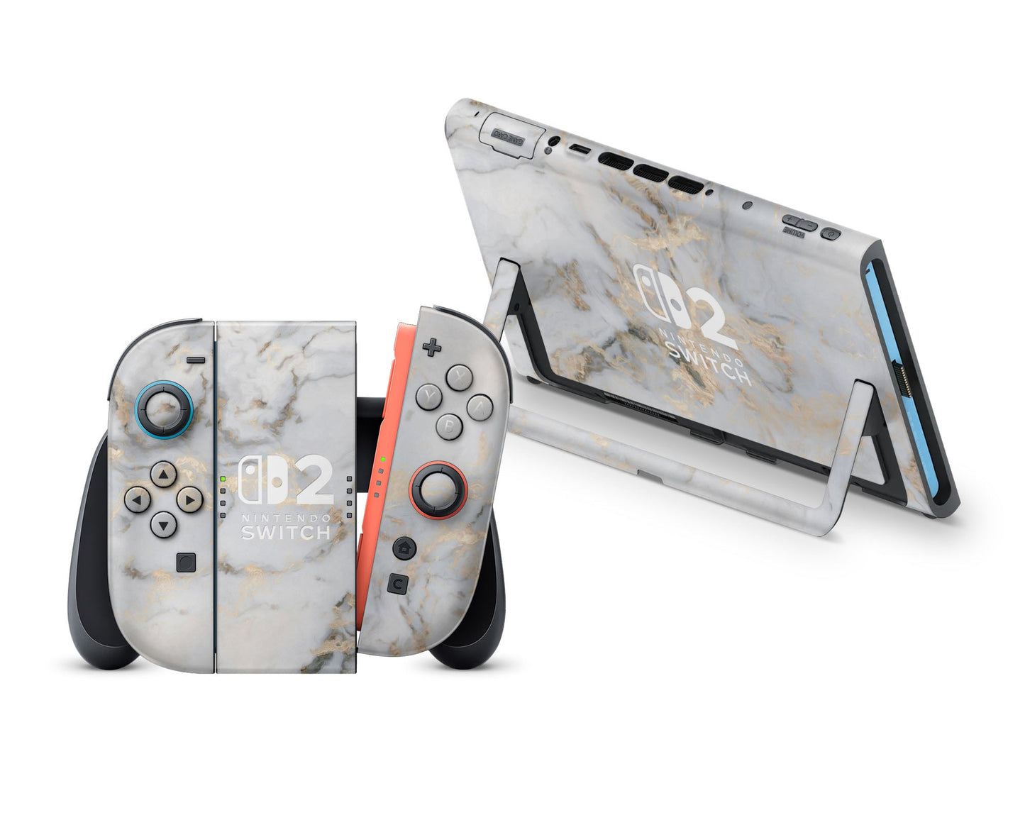 Ethereal White Gold Marble Nintendo Switch 2 Skin