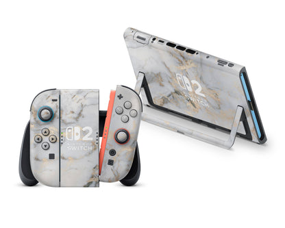 Ethereal White Gold Marble Nintendo Switch 2 Skin