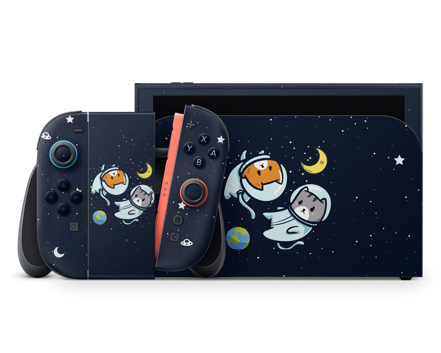Lux Skins Nintendo Switch 2 Cute Space Kitty Cat Full Set +Tempered Glass Skins - Art Animals Skin