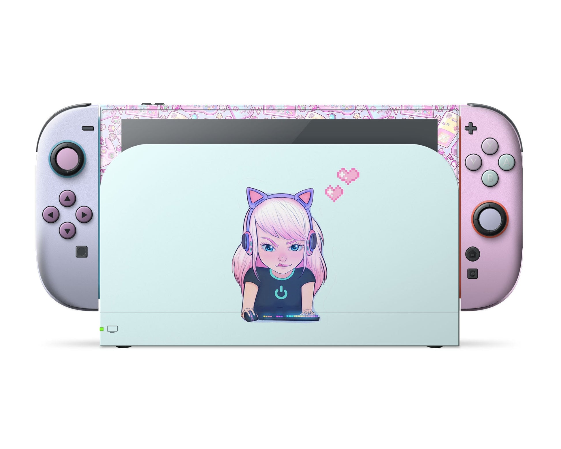Lux Skins Nintendo Switch 2 Gamer Girl Mint Pastels Full Set Skins - Art Cute Skin