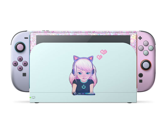 Lux Skins Nintendo Switch 2 Gamer Girl Mint Pastels Full Set Skins - Art Cute Skin