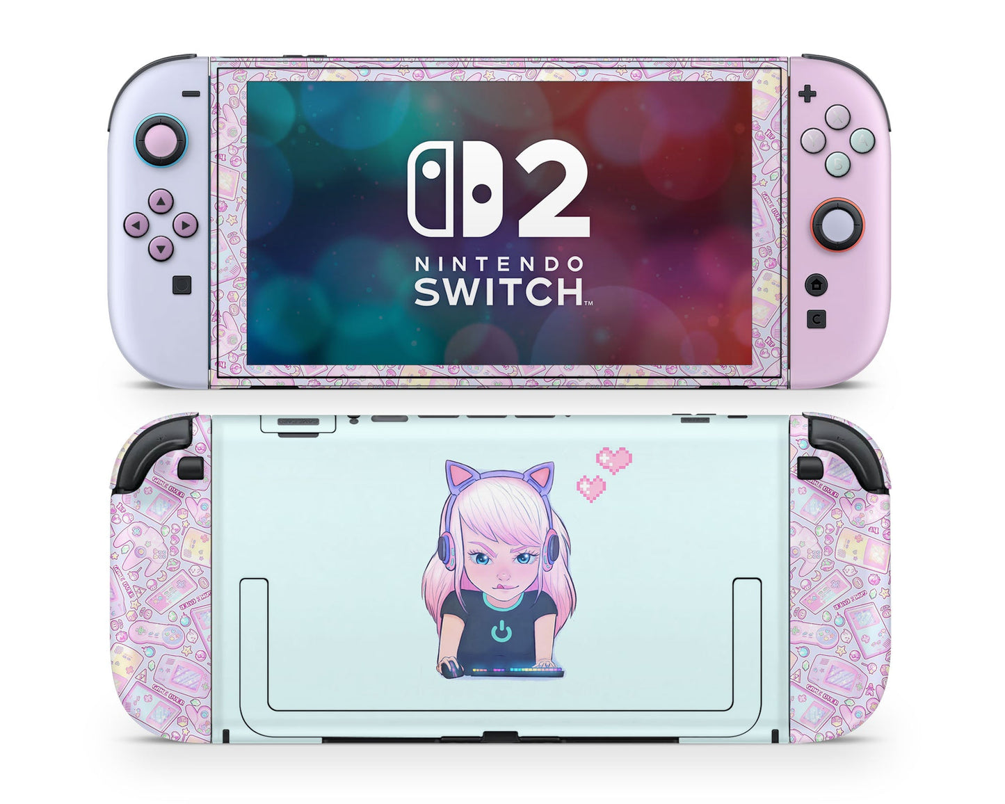 Lux Skins Nintendo Switch 2 Gamer Girl Mint Pastels Joycons Only Skins - Art Cute Skin