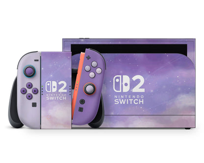 Lux Skins Nintendo Switch 2 Misty Lavender Clouds Nintendo logo Skins - Art Clouds Skin