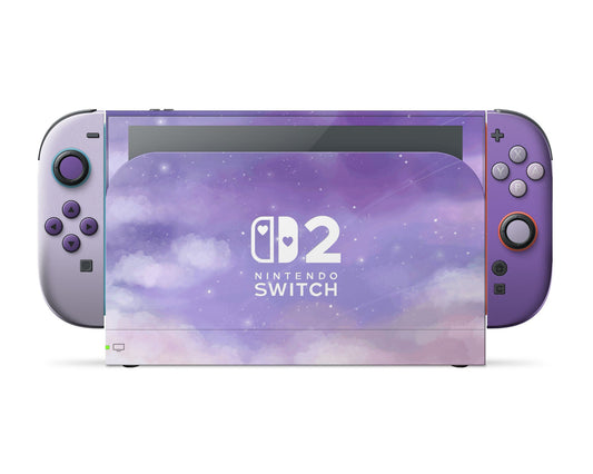 Lux Skins Nintendo Switch 2 Misty Lavender Clouds Hearts logo Skins - Art Clouds Skin