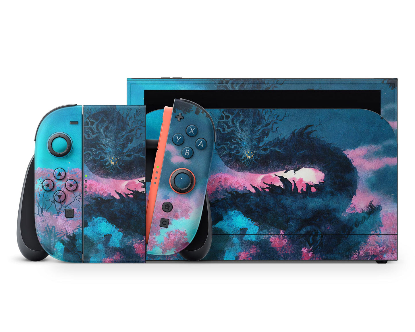 Lux Skins Nintendo Switch 2 Teal Dragon Full Set +Tempered Glass Skins - Art Animals Skin