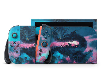 Lux Skins Nintendo Switch 2 Teal Dragon Full Set +Tempered Glass Skins - Art Animals Skin