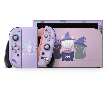 Lux Skins Nintendo Switch 2 Cute Kitty Cat Witch Trio Full Set +Tempered Glass Skins - Art Animals Skin