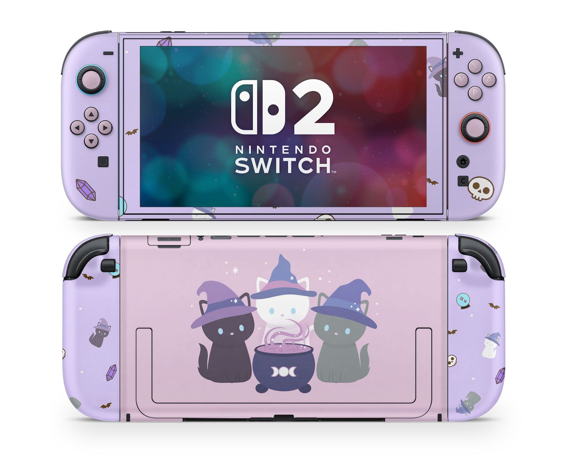Lux Skins Nintendo Switch 2 Cute Kitty Cat Witch Trio Joycons Only Skins - Art Animals Skin