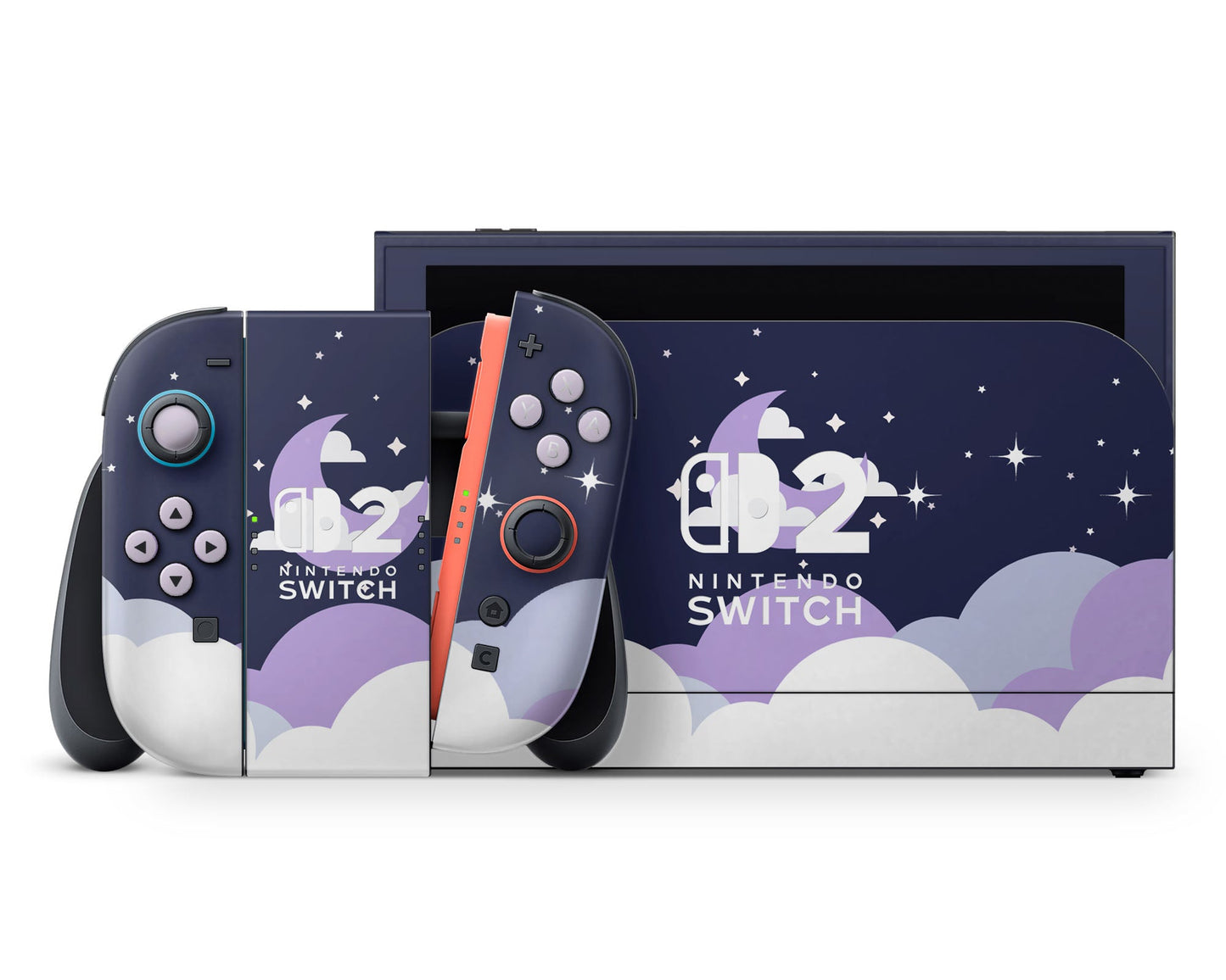 Lux Skins Nintendo Switch 2 Dark Dreamy Night Clouds Purple Nintendo logo Skins - Art Clouds Skin