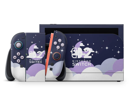 Lux Skins Nintendo Switch 2 Dark Dreamy Night Clouds Purple Nintendo logo Skins - Art Clouds Skin