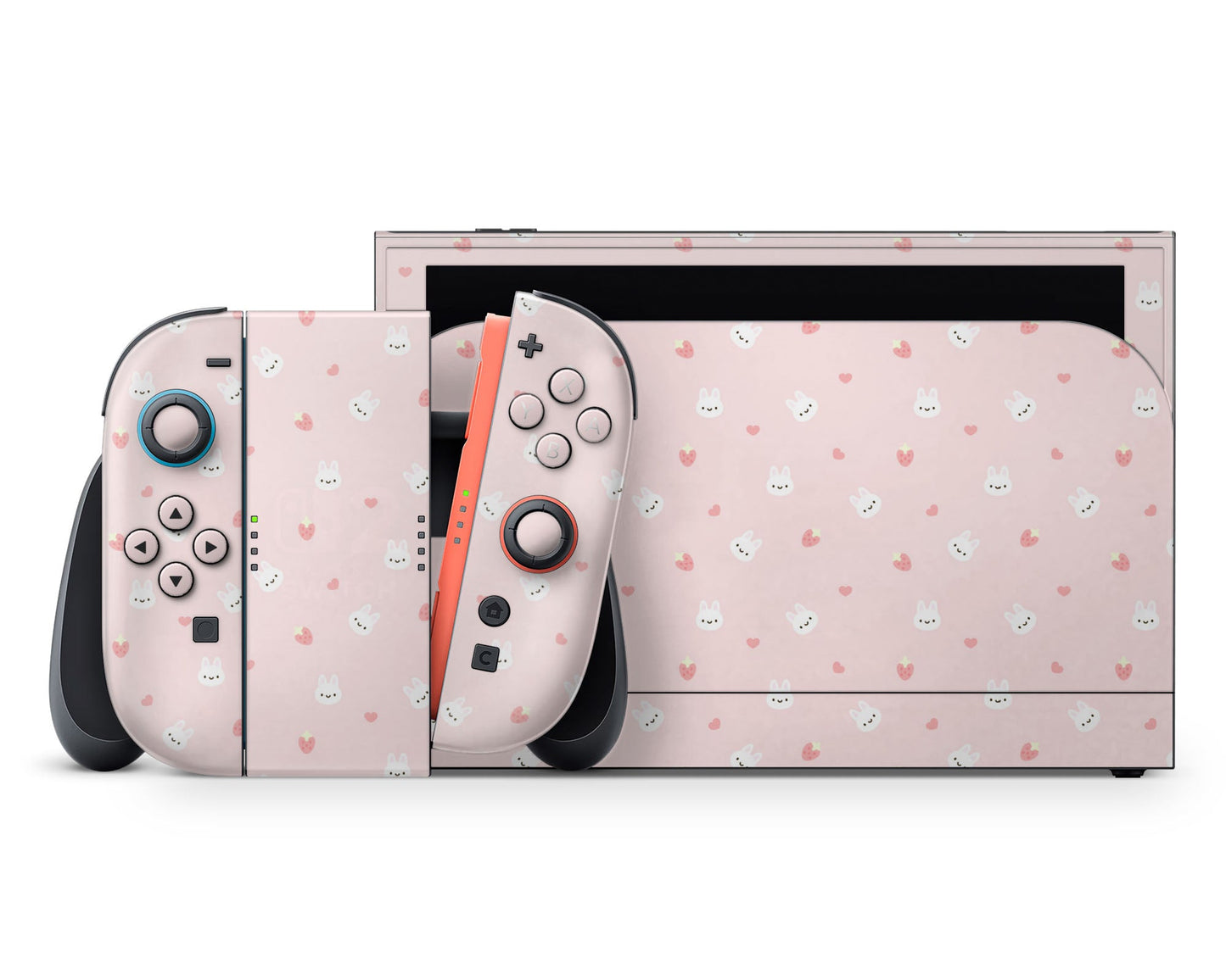 Lux Skins Nintendo Switch 2 Cute Bunny Rabbit Strawberry Full Set +Tempered Glass Skins - Art Animals Skin