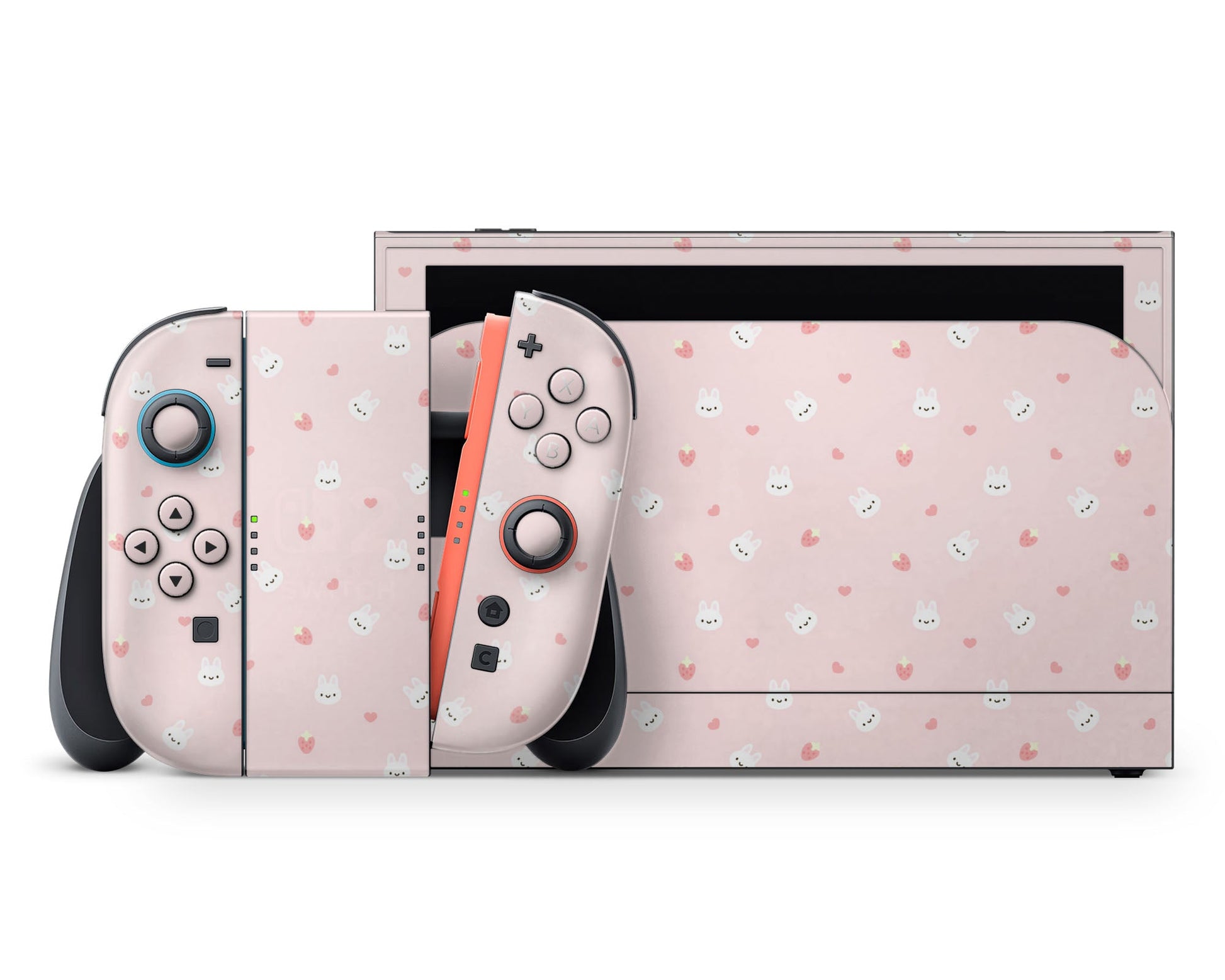 Lux Skins Nintendo Switch 2 Cute Bunny Rabbit Strawberry Full Set +Tempered Glass Skins - Art Animals Skin