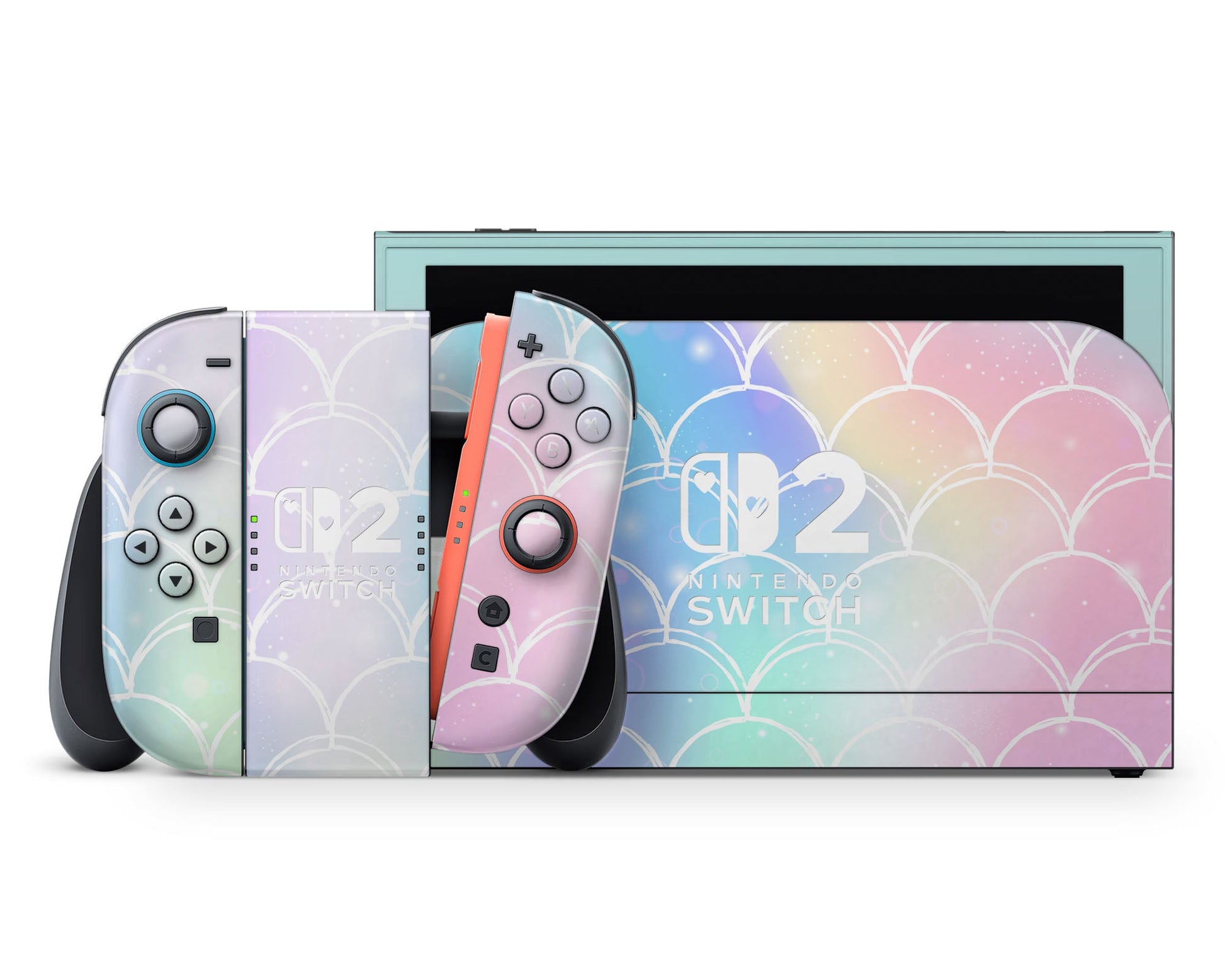 Lux Skins Nintendo Switch 2 Iridescent Pastel Mermaid Hearts logo Skins - Pattern Abstract Skin