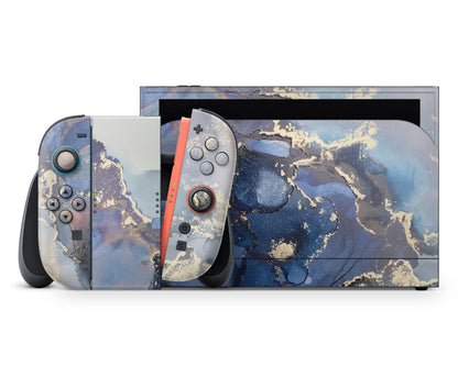 Lux Skins Nintendo Switch 2 Ethereal Blue Gold Marble Classic no logo Skins - Pattern Marble Skin